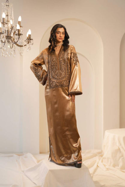 RAHEEN – Bronze Embroidered Column Silhouette