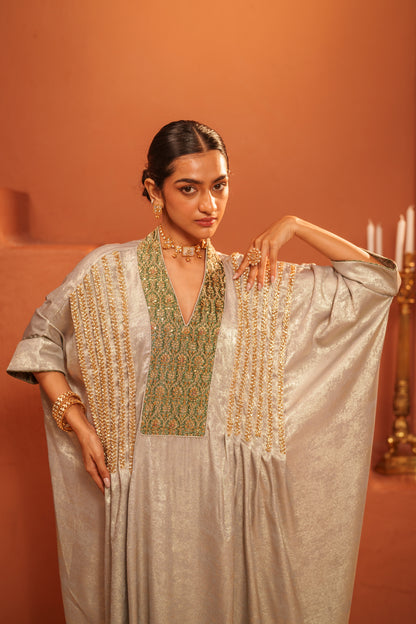 ZÁRIYA – Soft Metallic Luxury Designer Ensemble
