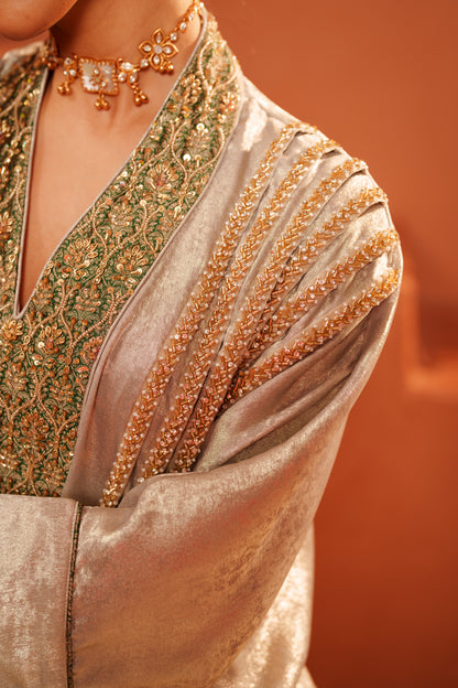 ZÁRIYA – Soft Metallic Luxury Designer Ensemble